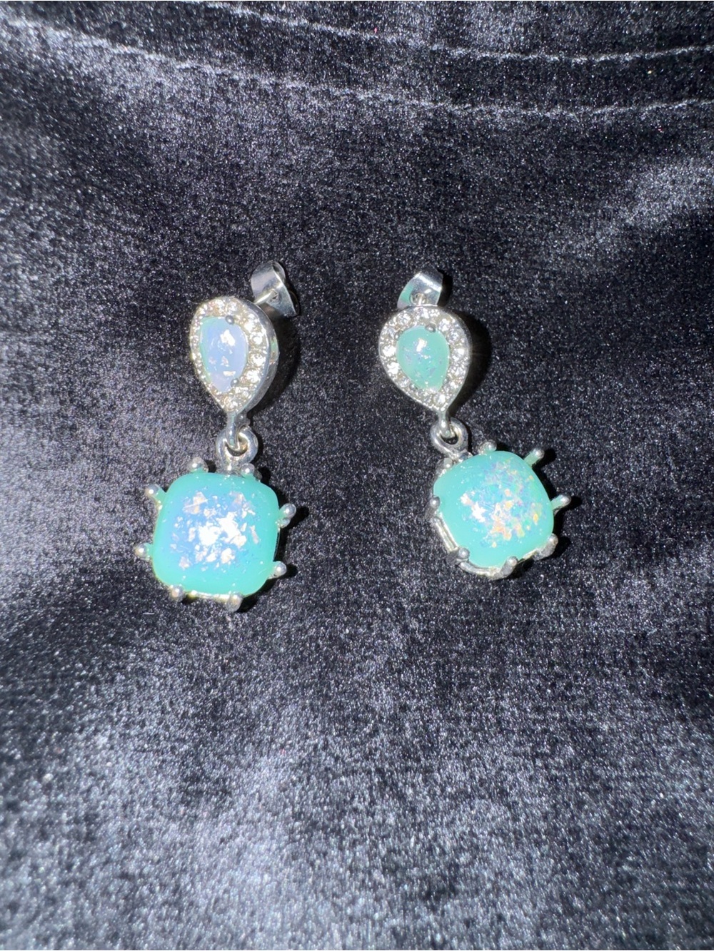 Silver Opal Drop Earrings in Aqua